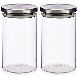 Foto van Set van 2x stuks glazen luxe keuken voorraadpotten/voorraadbussen met deksel zilver 1000 ml - voorraadpot