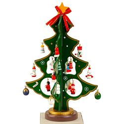 Foto van Iko - kleine decoratie kerstboomp - met ornamenten - hout - 25 cm - houten kerstbomen