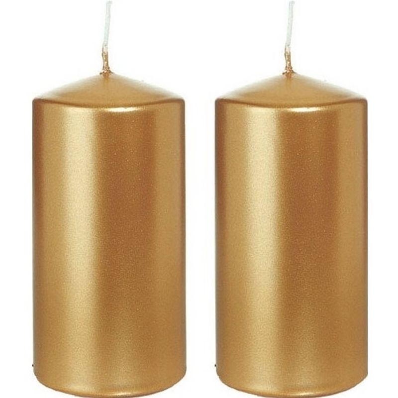 Foto van 2x kaarsen goud 6 x 12 cm 40 branduren sfeerkaarsen - stompkaarsen