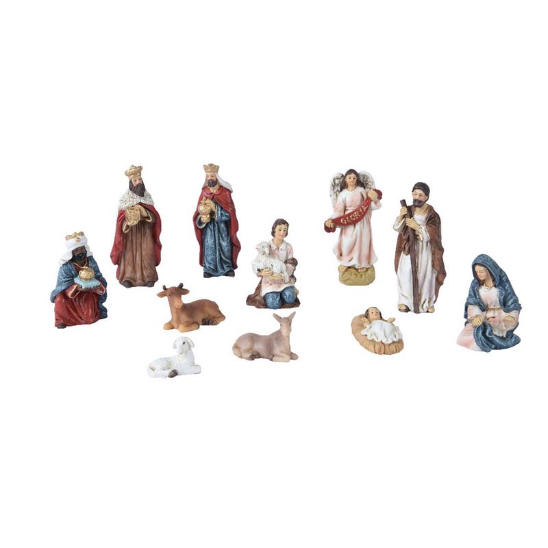 Foto van Decoris kerststalbeelden - set 11x stuks - tot 9,5 cm - polyresin - kerststallen