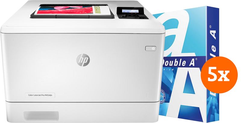 Foto van Hp color laserjet pro m454dn + 2500 vellen a4 papier