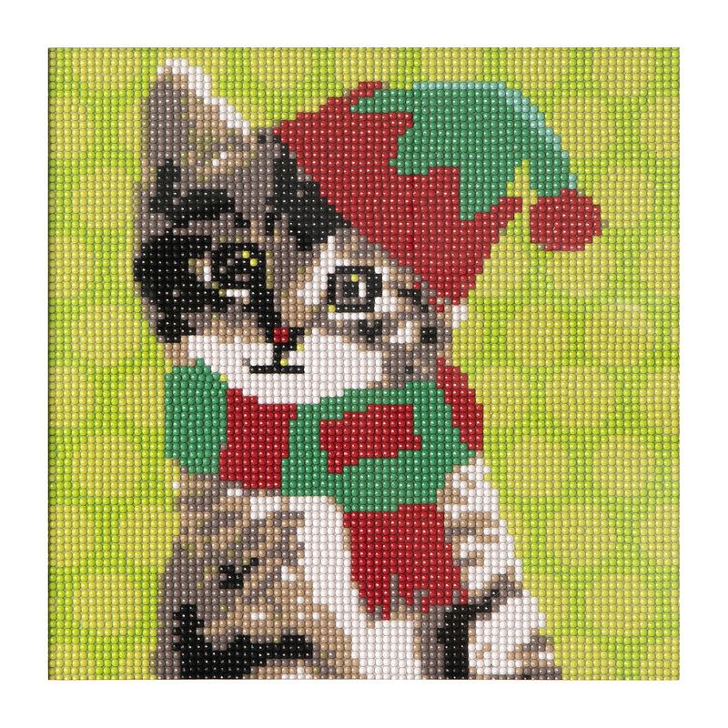 Foto van Diamond painting - kerst kat - 30x30 cm