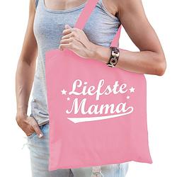Foto van Moederdag cadeau tas - liefste mama - roze - katoen - 42 x 38 cm - feest boodschappentassen