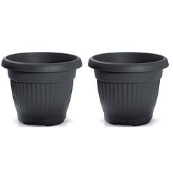 Foto van Prosperplast plantenpot/bloempot roma garden - 2x - buiten/binnen - kunststof - antraciet - d25 x h25 cm - plantenpotten