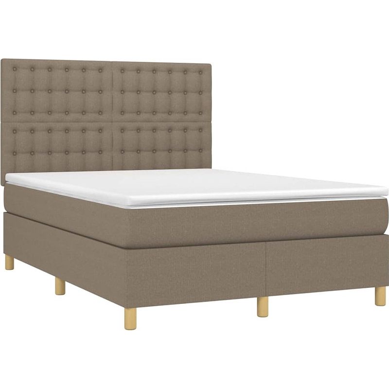 Foto van The living store boxspring bed - taupe - 193 x 144 x 118/128 cm - led - pocketvering matras - huidvriendelijk topmatras