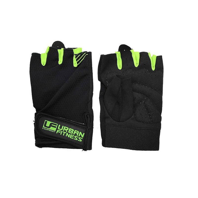 Foto van Urban fitness fitness-handschoenen katoen zwart/groen maat l