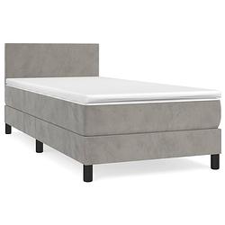 Foto van The living store boxspringbed lichtgrijs - 193x90 cm - fluweel - verstelbaar hoofdbord - pocketvering matras -