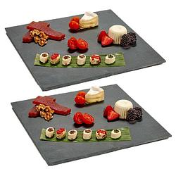 Foto van 2x stuks leisteen voedsel hapjes serveerplanken 30 x 30 cm - serveerplanken