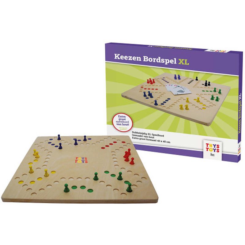 Foto van Thystoys keezenspel xl - extra groot - hout - deluxe - dubbelzijdig - bordspel - 2 tot 6 spelers - 45 x 45 cm