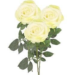 Foto van Top art kunstbloem roos nova - 3x - warm wit - 75 cm - kunststof steel - decoratie bloemen - kunstbloemen