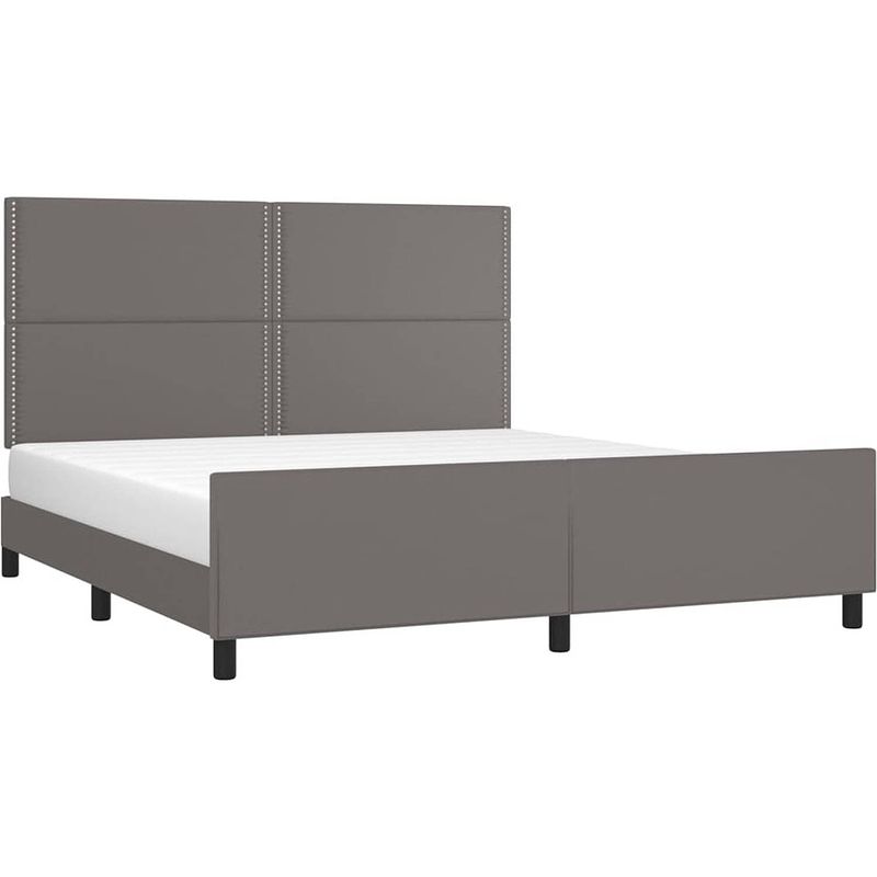 Foto van The living store hoofdeinde gray kunstleer bedframe - verstelbare hoogte - multiplex lattenbodem - 203 x 166 x 118/128