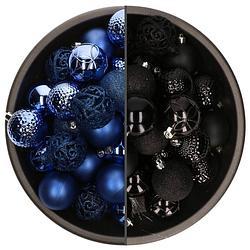 Foto van 74x stuks kunststof kerstballen mix van kobalt blauw en zwart 6 cm - kerstbal