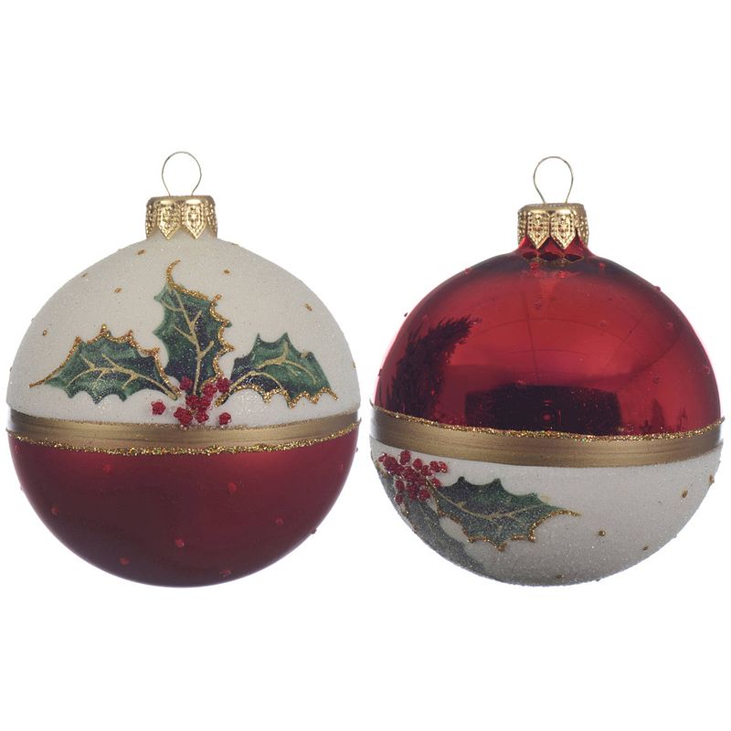 Foto van Decoris - kerstbal glas hulst d8 cm k.rood a2