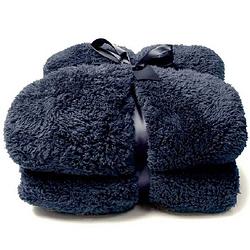 Foto van Unique living teddy fleece plaid - fleece polyester - 150x200 cm - dark blue