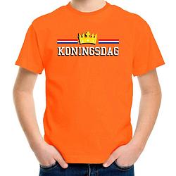 Foto van Koningsdag met kroon t-shirt oranje voor kinderen - ek/wk - koningsdag shirts 110-116 (xs) - feestshirts