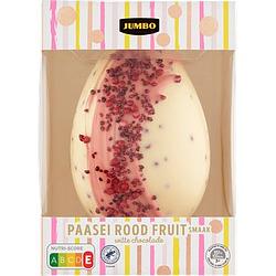 Foto van Jumbo paasei rood fruit smaak witte chocolade 250g