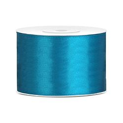 Foto van 1x hobby/decoratie turquoise satijnen sierlinten 5 cm/50 mm x 25 meter - cadeaulinten