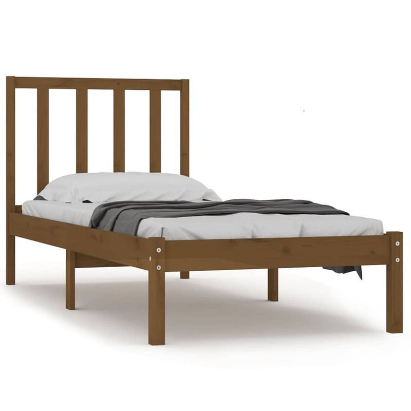 Foto van The living store houten bedframe - grenenhout - 205.5 x 106 x 100 cm - honingbruin