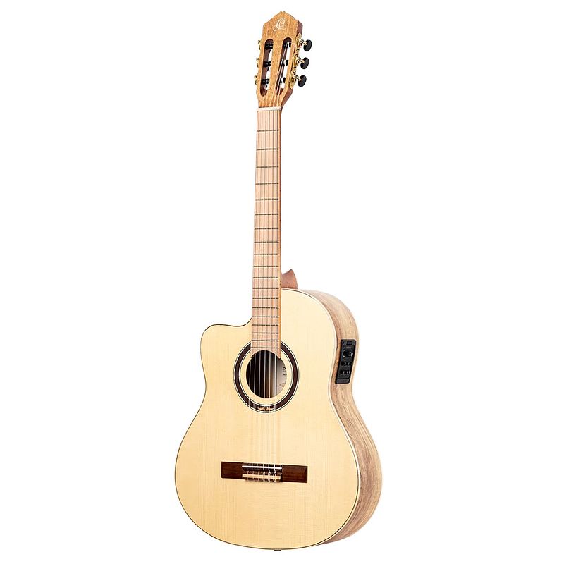 Foto van Ortega tzsm-3-l signature series natural linkshandige e/a klassieke gitaar met gigbag