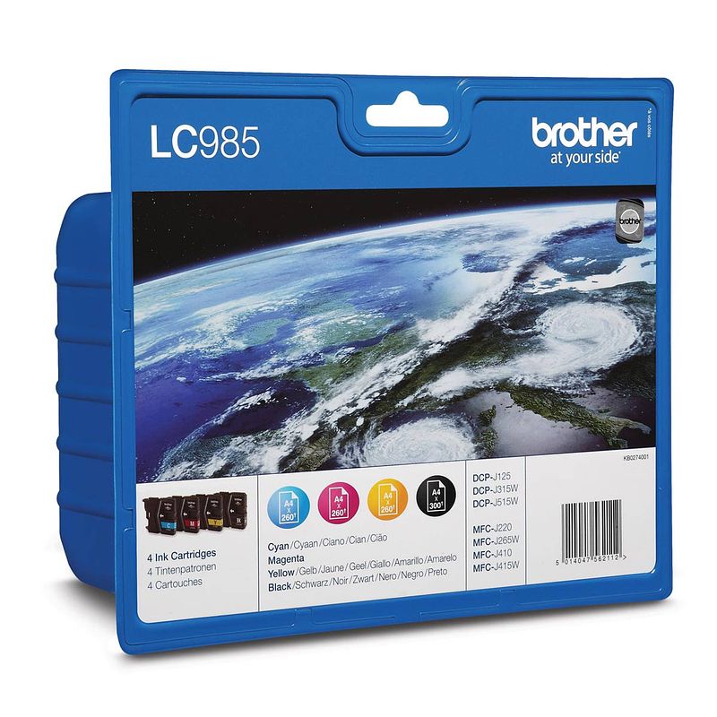 Foto van Brother inktcartridge, 260 pagina'ss, oem lc-985vb, 4 kleuren 4 stuks