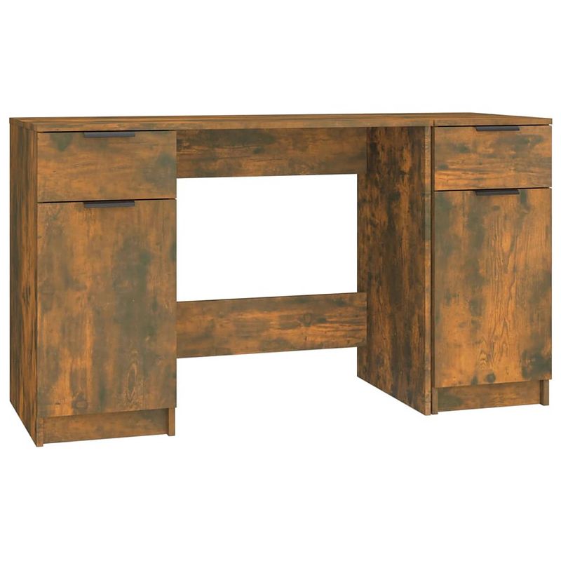 Foto van The living store bureau - moderne schrijftafel met bijzetkast - gerookt eiken - 100 x 50 x 75 cm