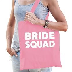 Foto van Bride squad tas - vrijgezellenfeest/bruiloft - roze - katoen - 42 x 38 cm - feest boodschappentassen