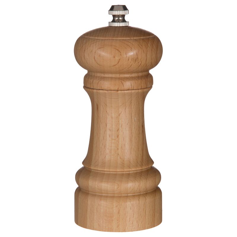 Foto van Pepermolen/zoutmolen hout beige 14 cm - peper en zoutstel