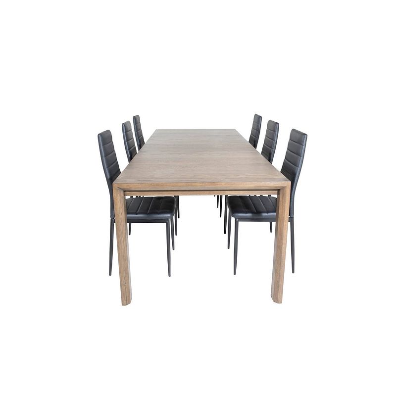 Foto van Slideros eethoek eetkamertafel uitschuifbare tafel lengte cm 170 / 250 rokerig eik en 6 slim high back eetkamerstal pu