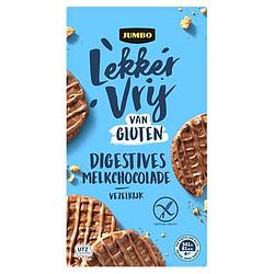 Foto van Jumbo lekker vrij van gluten digestives melkchocolade 165g