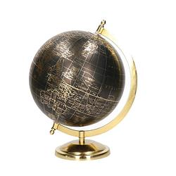 Foto van Decoratie wereldbol/globe goud/zwart op metalen voet 22 x 27 cm - wereldbollen