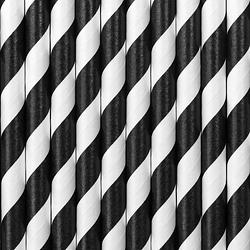 Foto van Drinkrietjes - papier - 50x - zwart/wit strepen - 19,5 cm - rietjes - drinkrietjes