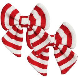 Foto van House of seasons kerstdecoratie strikken- 2x - rood/wit - 14 cm - kersthangers