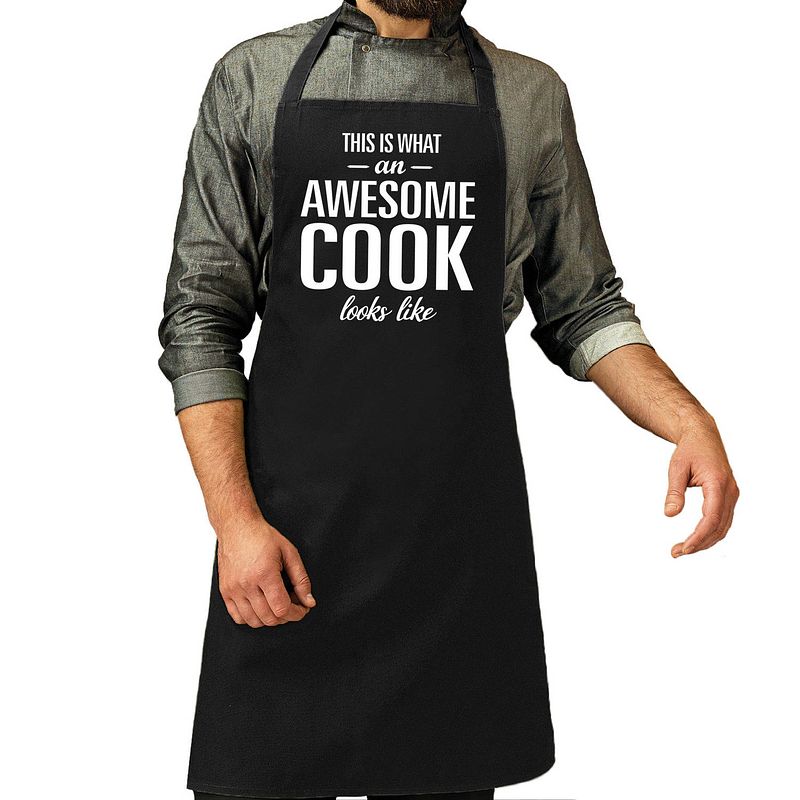 Foto van Awesome cook / kok cadeau schort zwart voor heren - feestschorten