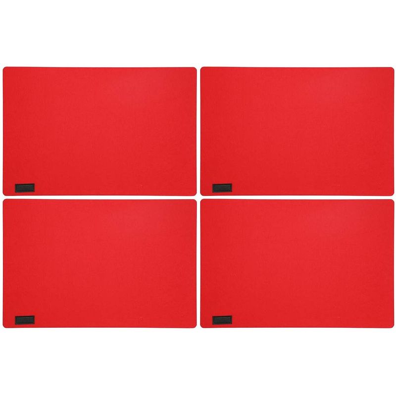 Foto van 4x stuks rechthoekige placemats met ronde hoeken polyester rood 30 x 45 cm - placemats