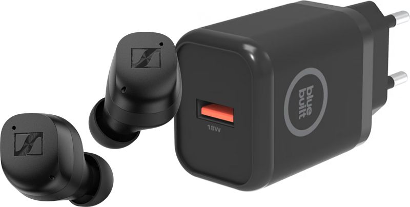 Foto van Sennheiser momentum true wireless 3 zwart + bluebuilt oplader 18w