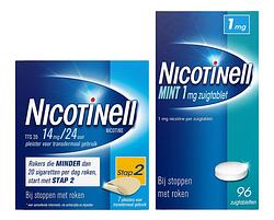Foto van Nicotinell combinatie therapie - pleister 14 mg (7st) en zuigtablet mint 1 mg (96st) -
