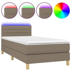 Foto van The living store bed frame met pocketvering matras en led - 90x190 cm - taupe