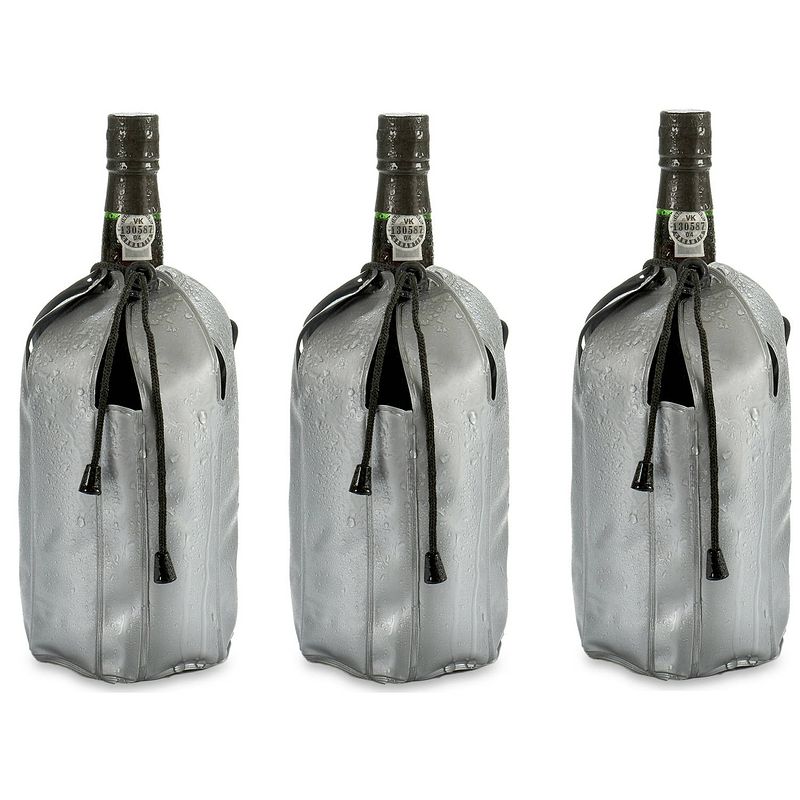 Foto van Wijnkoeler/flessenkoeler/koelhoud hoesje - 3x - voor flessen - wijn/water/champagne - 25 cm - koelelementen