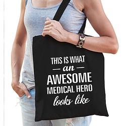 Foto van Awesome medical hero / held cadeau tas zwart voor dames - feest boodschappentassen