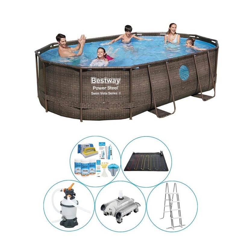 Foto van Bestway power steel swim vista ovaal 488x305x107 cm - 6-delig - zwembad bundel