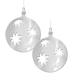 Foto van 2x kerstbal hangdecoratie zilver 30 cm van karton - hangdecoratie