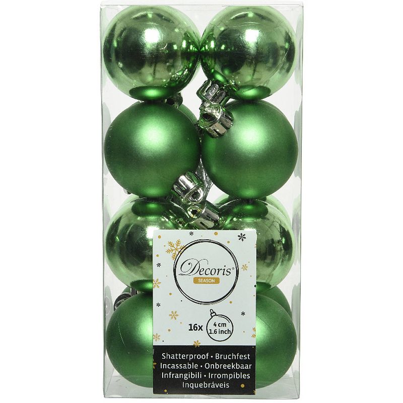 Foto van 16x stuks kunststof kerstballen groen 4 cm glans/mat - kerstbal