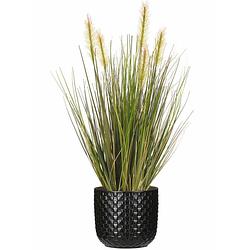 Foto van Kunstplant groen rietgras sprieten 45 cm in luxe daan stijl-motief bloempot zwart - kunstplanten