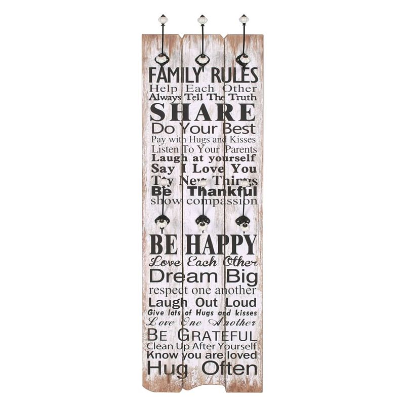 Foto van The living store kapstok - vintage family rules - mdf en metaal - 40x120 cm