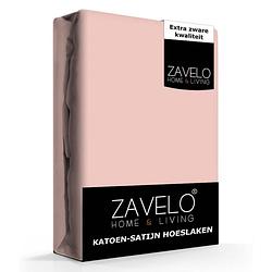 Foto van Zavelo katoen - hoeslaken katoen satijn poeder roze - zijdezacht - extra hoog-lits-jumeaux (180x200 cm)