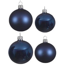 Foto van Glazen kerstballen pakket donkerblauw glans/mat 38x stuks 4 en 6 cm - kerstbal