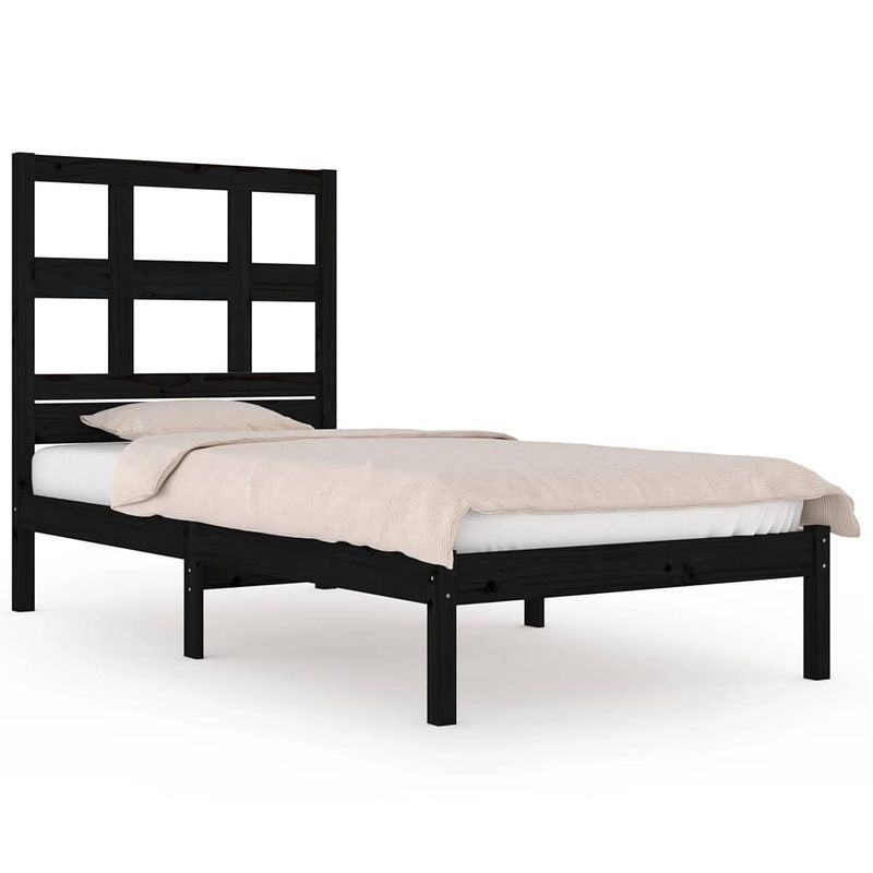 Foto van The living store houten bedframe - onbehandeld massief grenen - 100 x 200 cm - zwarte kleur