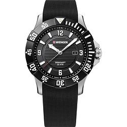 Foto van Wenger quartz horloge 01.641.132 (ø x h) 43 mm x 11.45 mm zilver materiaal (behuizing): rvs materiaal (armband): rubber (ongevulcaniseerd)