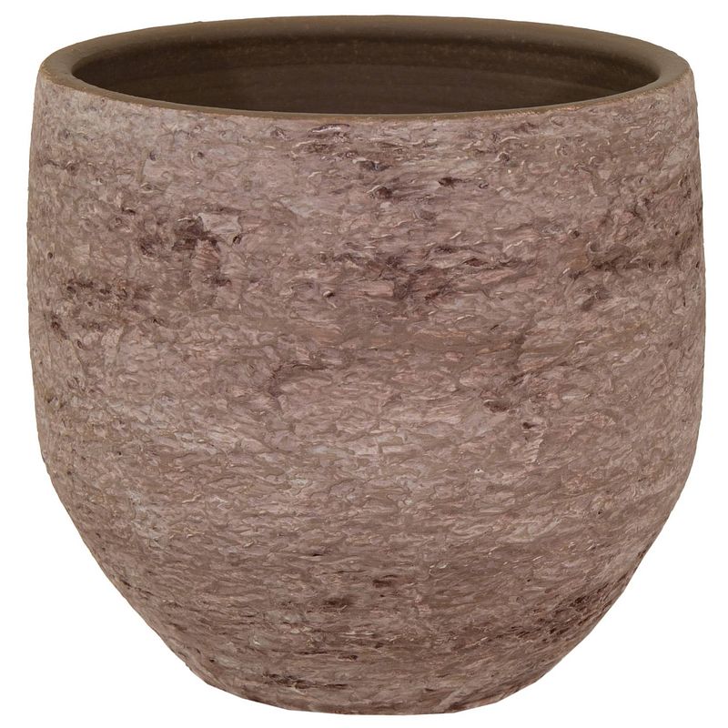 Foto van Plantenpot/bloempot - keramiek - taupe/bruin - relief - d15 x h14 cm - plantenpotten