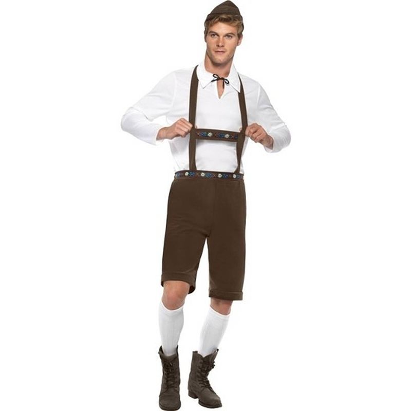 Foto van Oktoberfest - bruine oktoberfest lederhosen voor heren - bierfeest kostuum 48-50 (m)